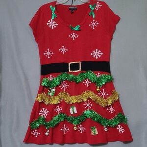 ALLISON BRITTANY Women's Festive Red Christmas Sweater Dress - Size Large